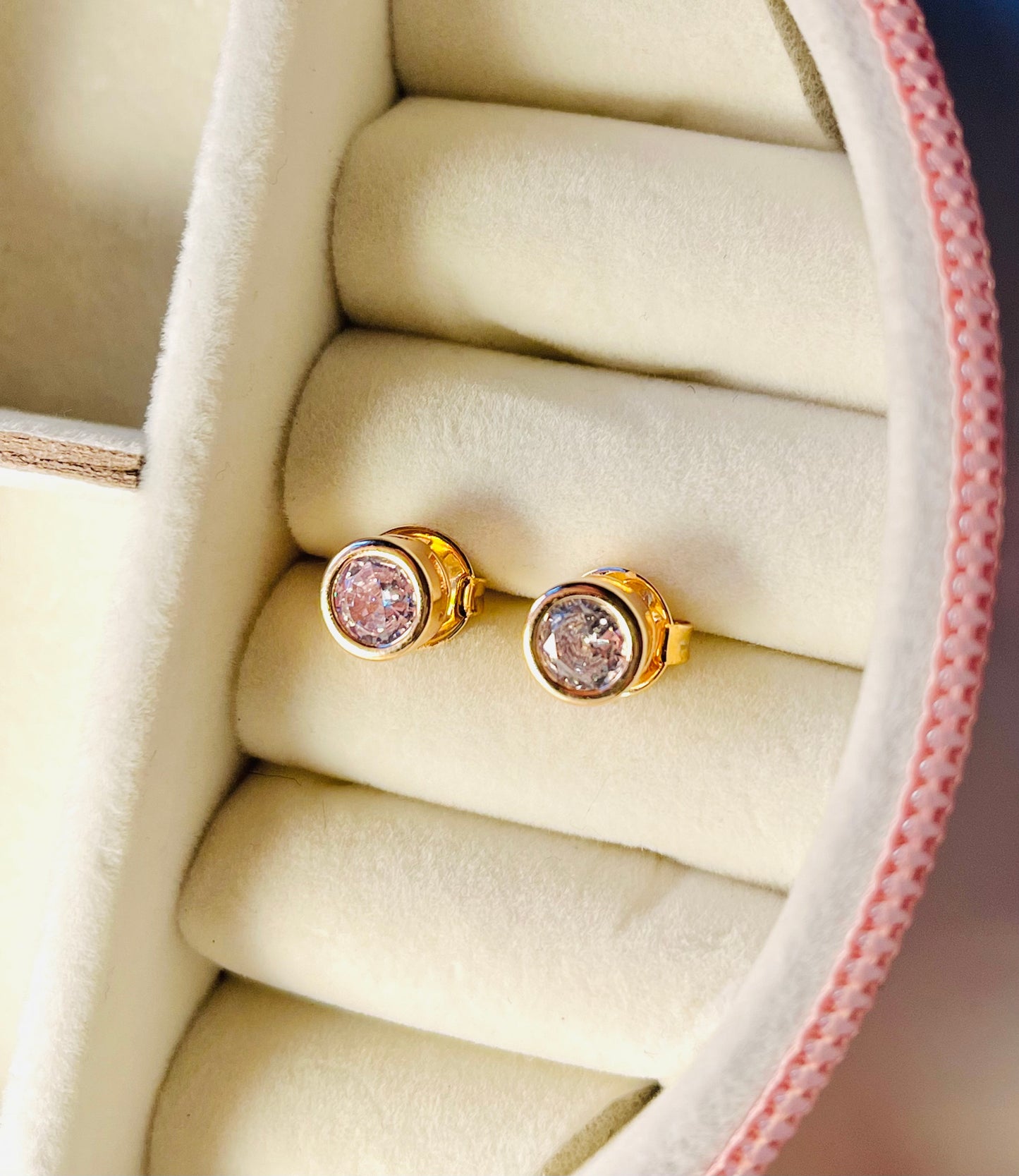 Lune Studs – Gold-Plated Round Crystal Earrings
