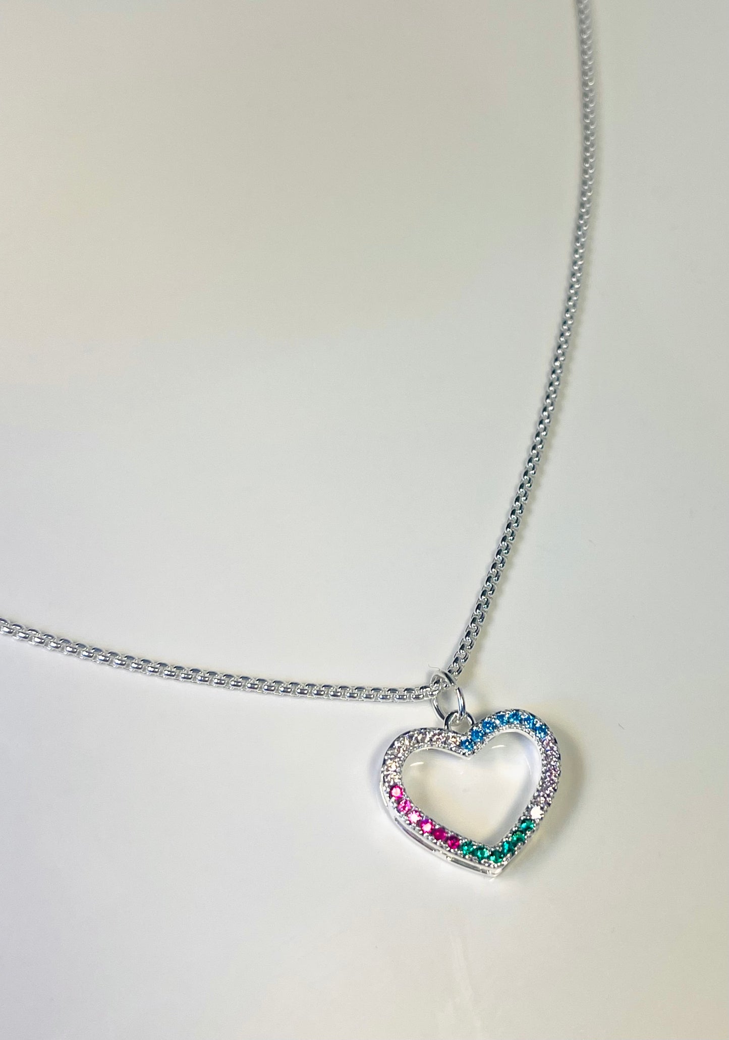 Alma Necklace – Silver Heart with Rainbow Zirconia