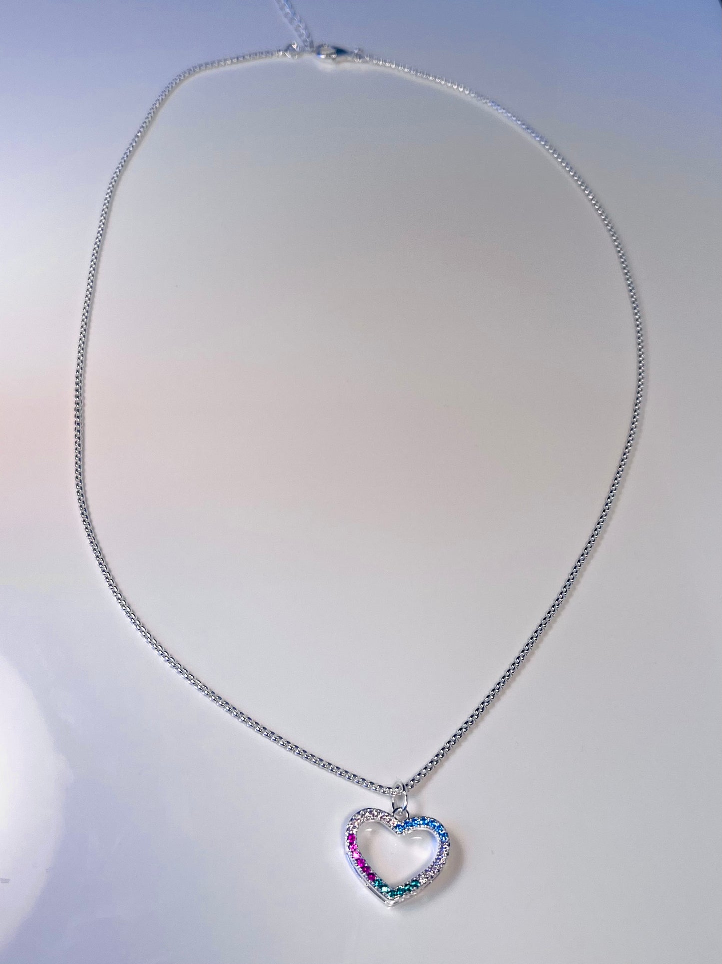 Alma Necklace – Silver Heart with Rainbow Zirconia