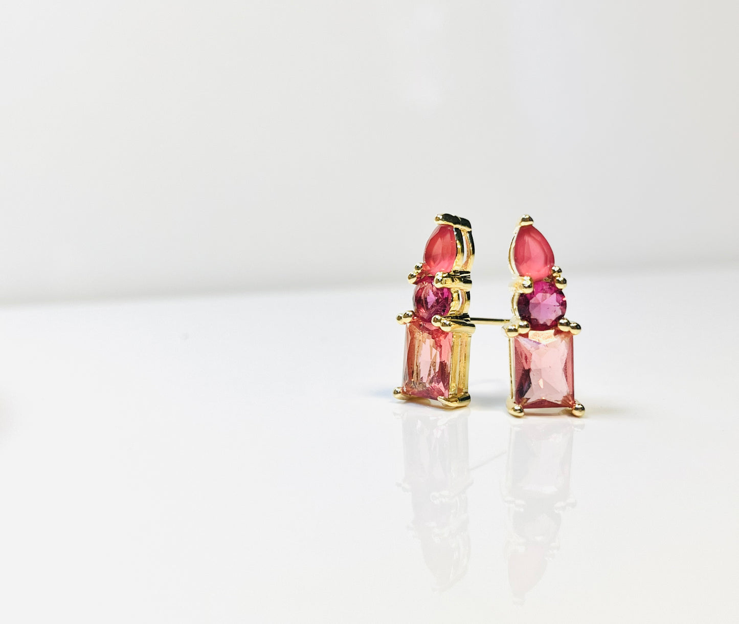 Selva Studs – Gold-Plated Green & Ruby Contrast Earrings