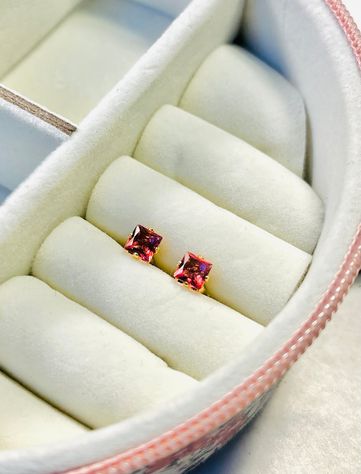 Scarlet Studs – Gold-Plated Red Zirconia Earrings