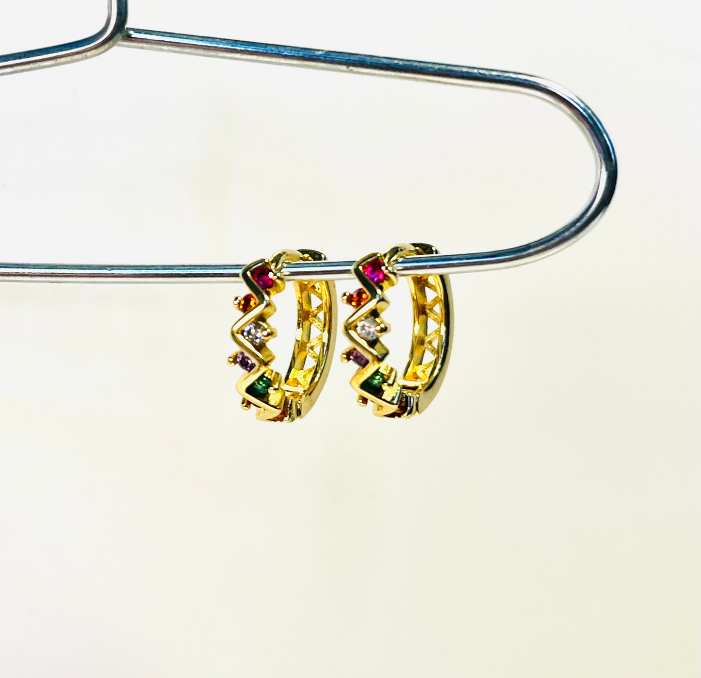 Sol Earrings – Zigzag Rainbow Hoops in Gold Plating