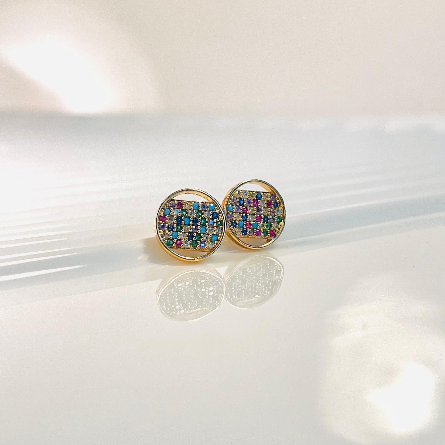 Dazzle Earrings – Gold-Plated Multicolor Studs