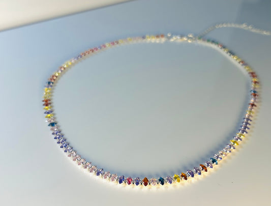 Alma Necklace – Silver Heart with Rainbow Zirconia