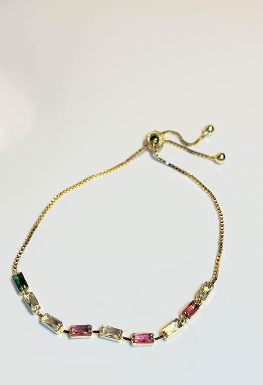Aurora Bracelet – Gold-Plated Adjustable with Multicolor Zirconia