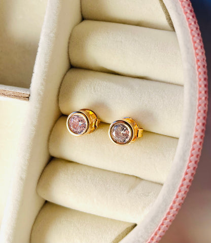 Lune Studs – Gold-Plated Round Crystal Earrings