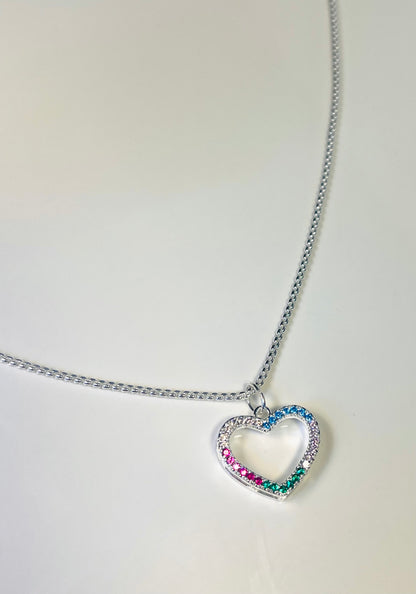 Alma Necklace – Silver Heart with Rainbow Zirconia