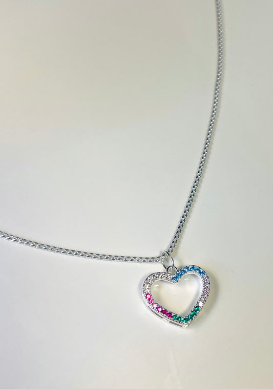 Alma Necklace – Silver Heart with Rainbow Zirconia
