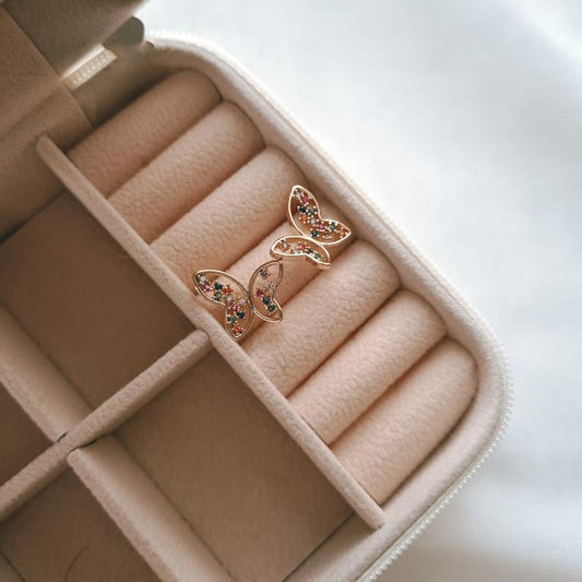 Encanto Earrings – Gold-Plated Butterfly Studs with Multicolor Sparkle