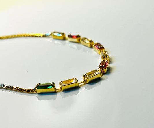 Aurora Bracelet – Gold-Plated Adjustable with Multicolor Zirconia