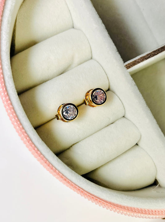 Lune Studs – Gold-Plated Round Crystal Earrings