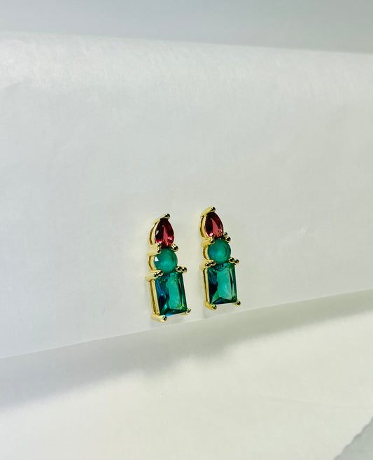 Selva Studs – Gold-Plated Green & Ruby Contrast Earrings