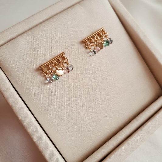 Brisa Earrings – Gold-Plated Breeze Drops with Pastel Crystals