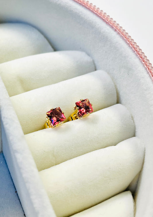 Scarlet Studs – Gold-Plated Red Zirconia Earrings