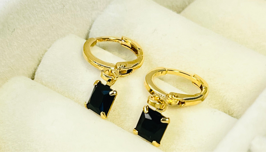 Onyx Hoops – Gold-Plated Earrings with Black Stone