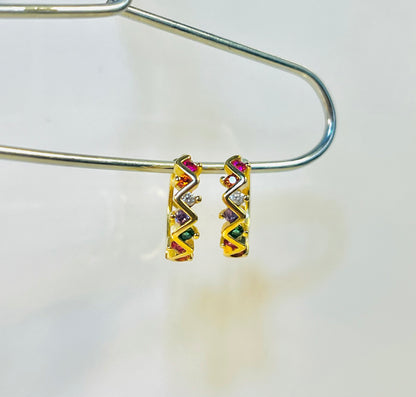 Sol Earrings – Zigzag Rainbow Hoops in Gold Plating