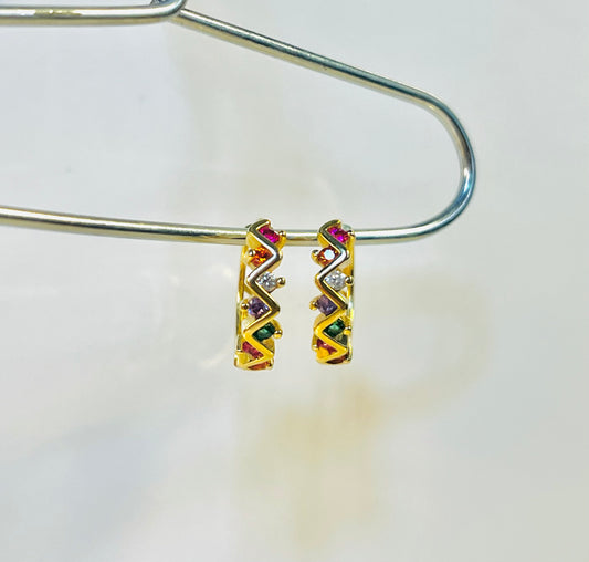 Sol Earrings – Zigzag Rainbow Hoops in Gold Plating