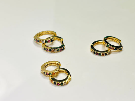 Rayna Hoops – Gold-Plated Multicolor Zirconia Earrings