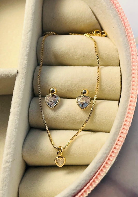 Lyra Set – Gold-Plated Heart Duo with Sparkling Zirconia