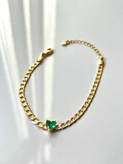 Emerie Bracelet – Gold-Plated Chain with Green Heart