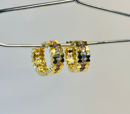 Luxe Hoops – Gold-Plated Rainbow Zirconia Earrings