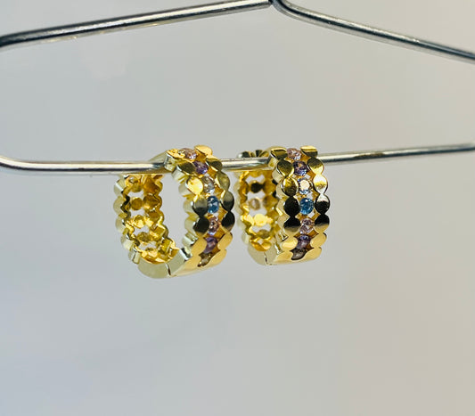 Luxe Hoops – Gold-Plated Rainbow Zirconia Earrings